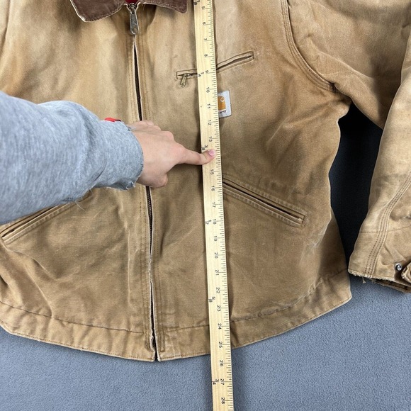 Vtg 90s Carhartt Detroit Jacket Mens Size 48 Red Quilted Lined Workwear Thrashed - Picture 10 of 10